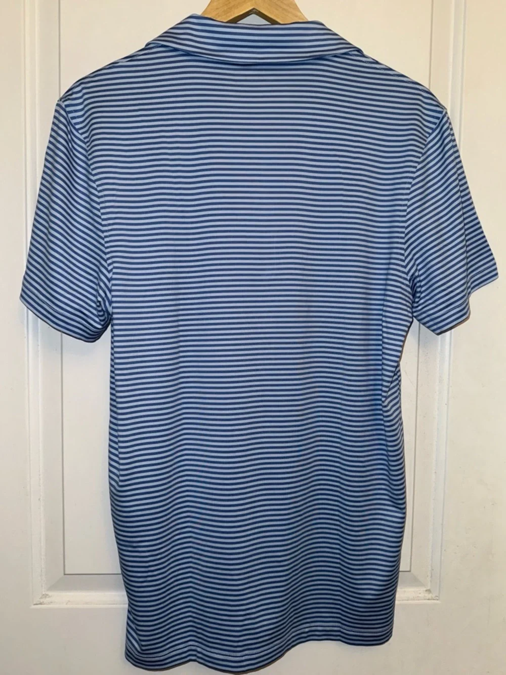 J. Crew Men’s Blue and White Striped Performance Polo